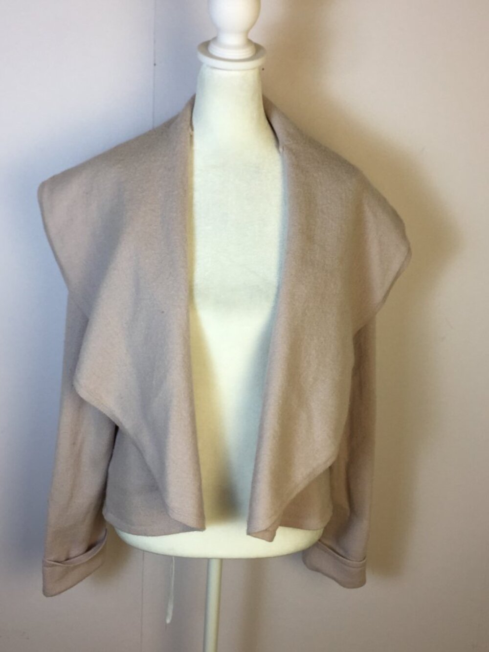 Chico’s Cascade Open Front Cardigan Sweater Size 2 Womans L Light Pink 100% Wool